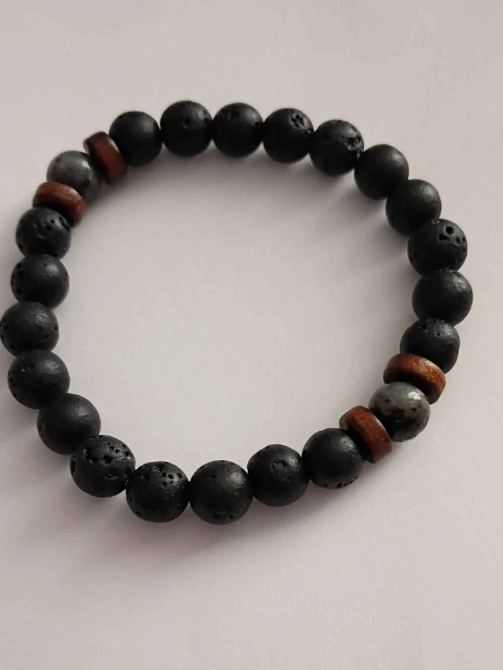 Men's Black Lava Bead Bracelet with Brown Accents